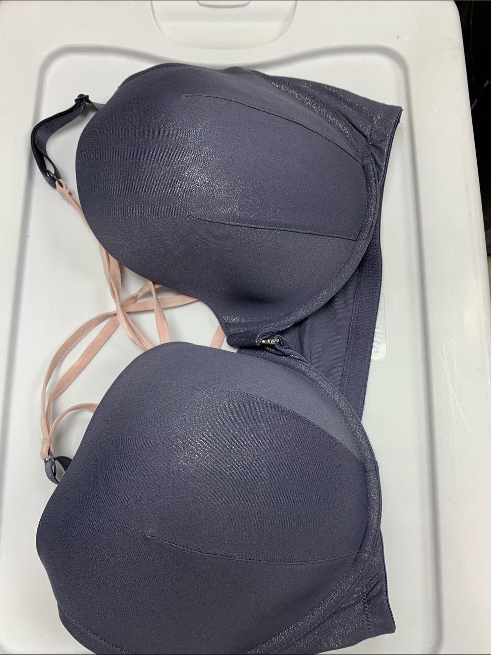 Cacique Smooth Moulded Bra in Charcoal with Blush Straps